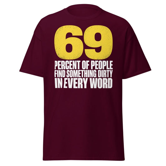 69 Percent Dirty Mind Humor T-Shirt | Adult Funny Tee - Maroon - TeeRipple