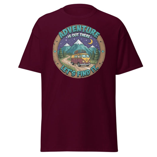 Adventure Is Out There Cat Van T-Shirt – Retro Travel Tee - Maroon - TeeRipple