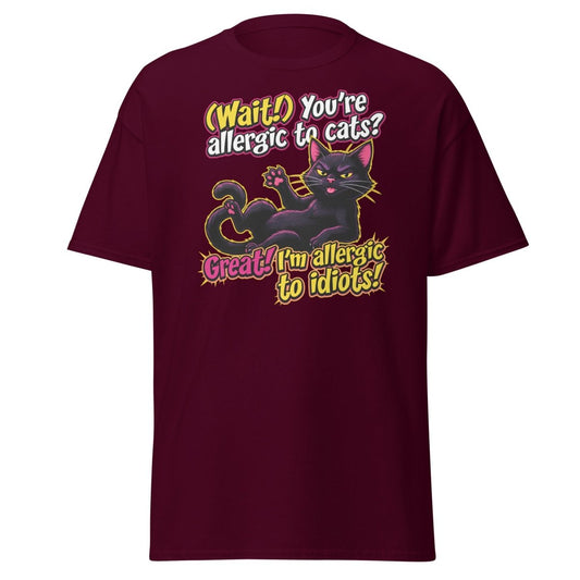 Allergic to Idiots Cat T-Shirt | Funny Sarcastic Tee - Maroon - TeeRipple