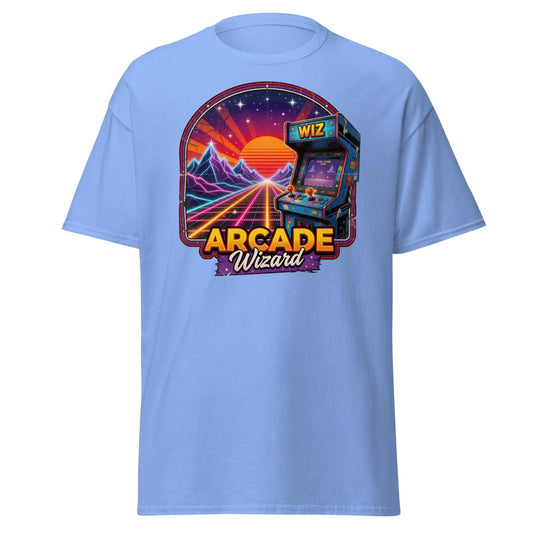 Arcade Wizard Retro 80s Neon T-Shirt | Vintage Arcade Tee - Carolina Blue - TeeRipple