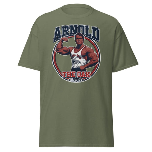 Arnold The Oak 1970s Vintage Bodybuilding T-Shirt - Military Green - TeeRipple