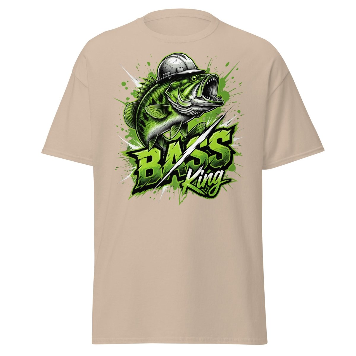 Bass King Hard Hat Fish T-Shirt – Funny Fishing Tee - Sand - TeeRipple