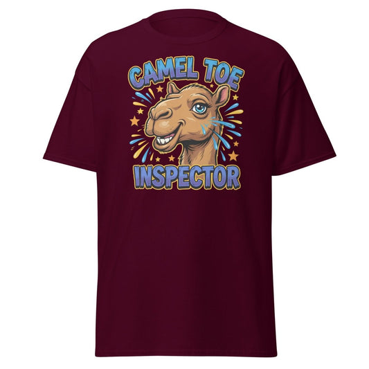 Camel Toe Inspector Funny T-Shirt Adult Humor Tee - Maroon - TeeRipple