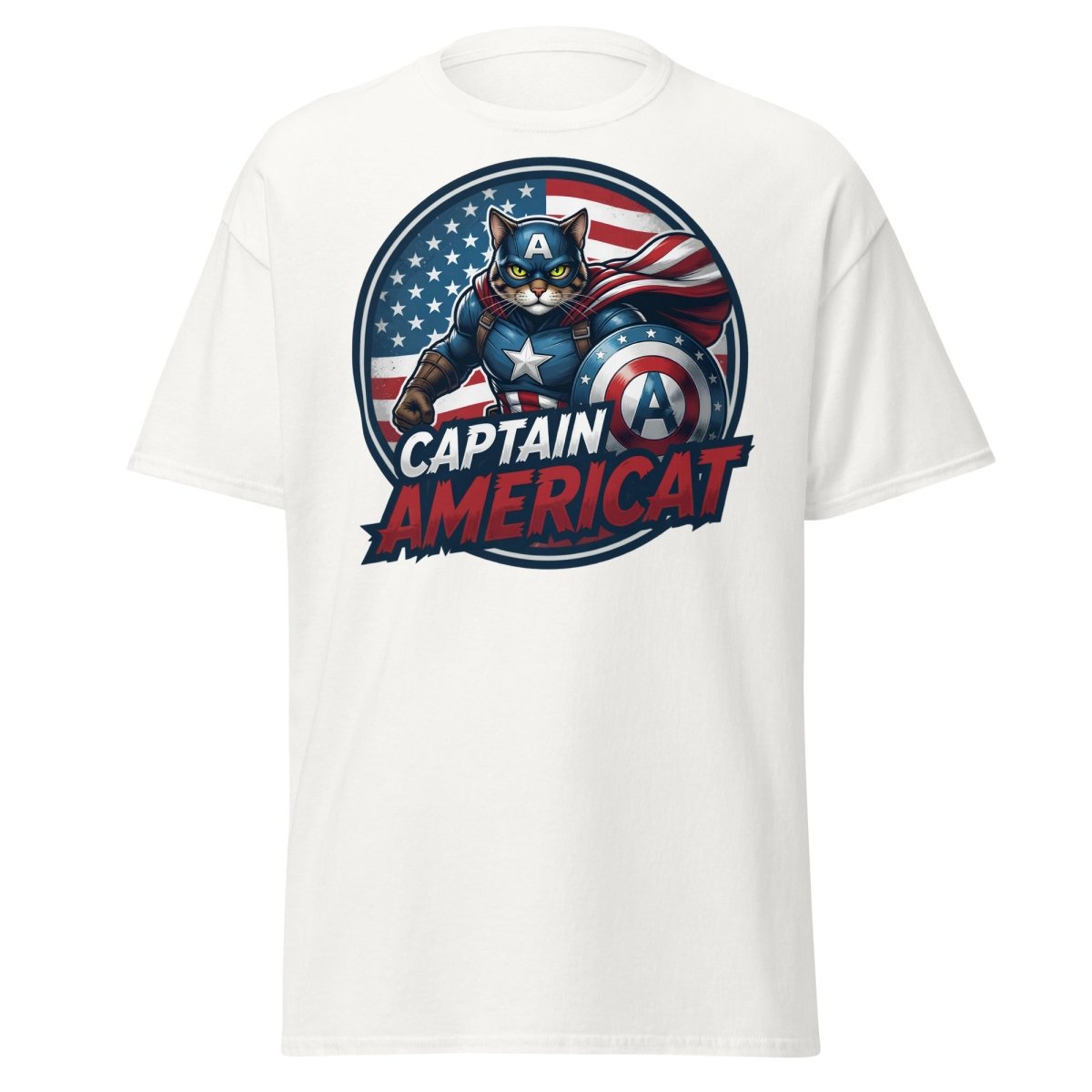 Captain Americat T-Shirt – Funny Superhero Cat Tee - White - TeeRipple