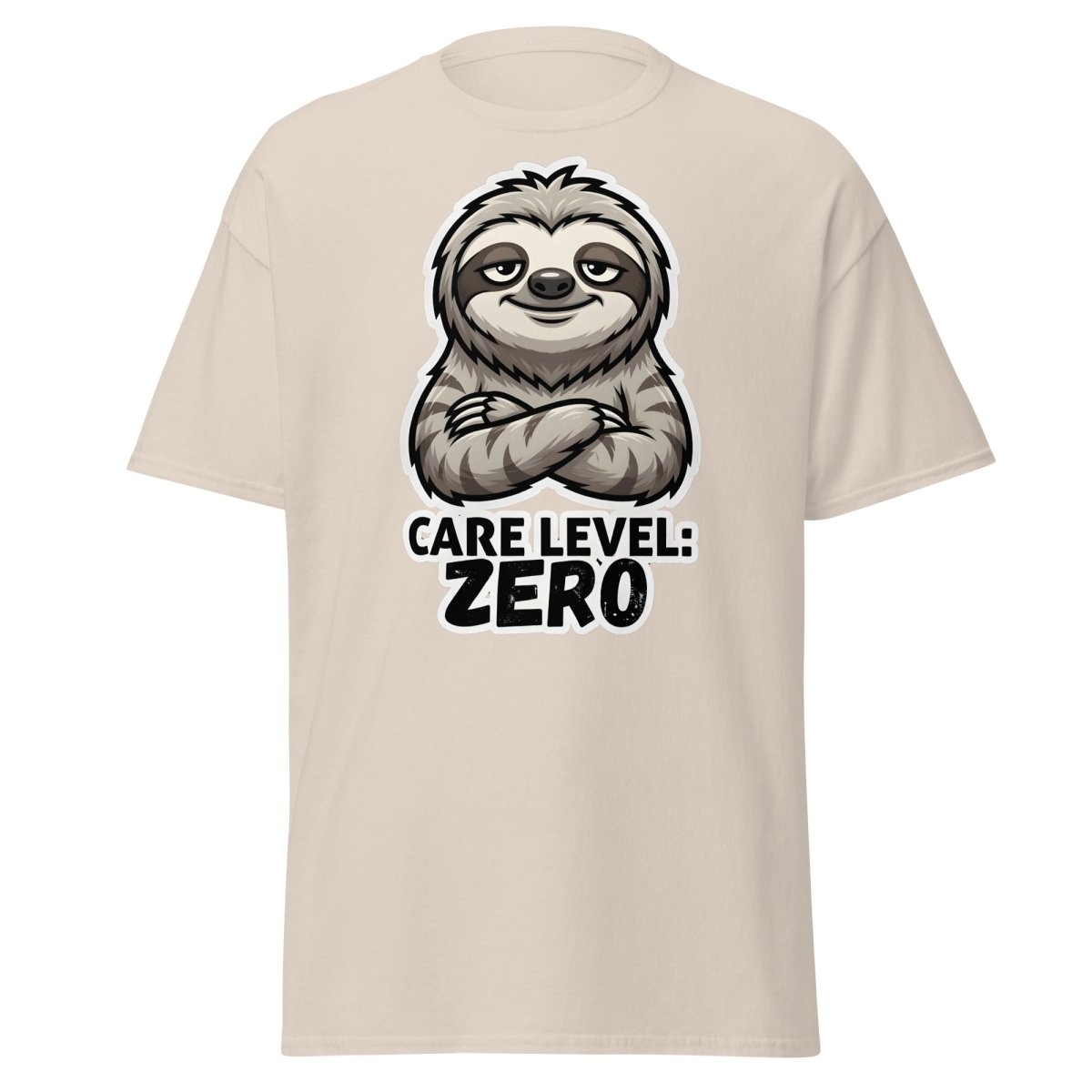 Care Level Zero Sloth – Funny Lazy Cartoon Animal Design - Natural - TeeRipple