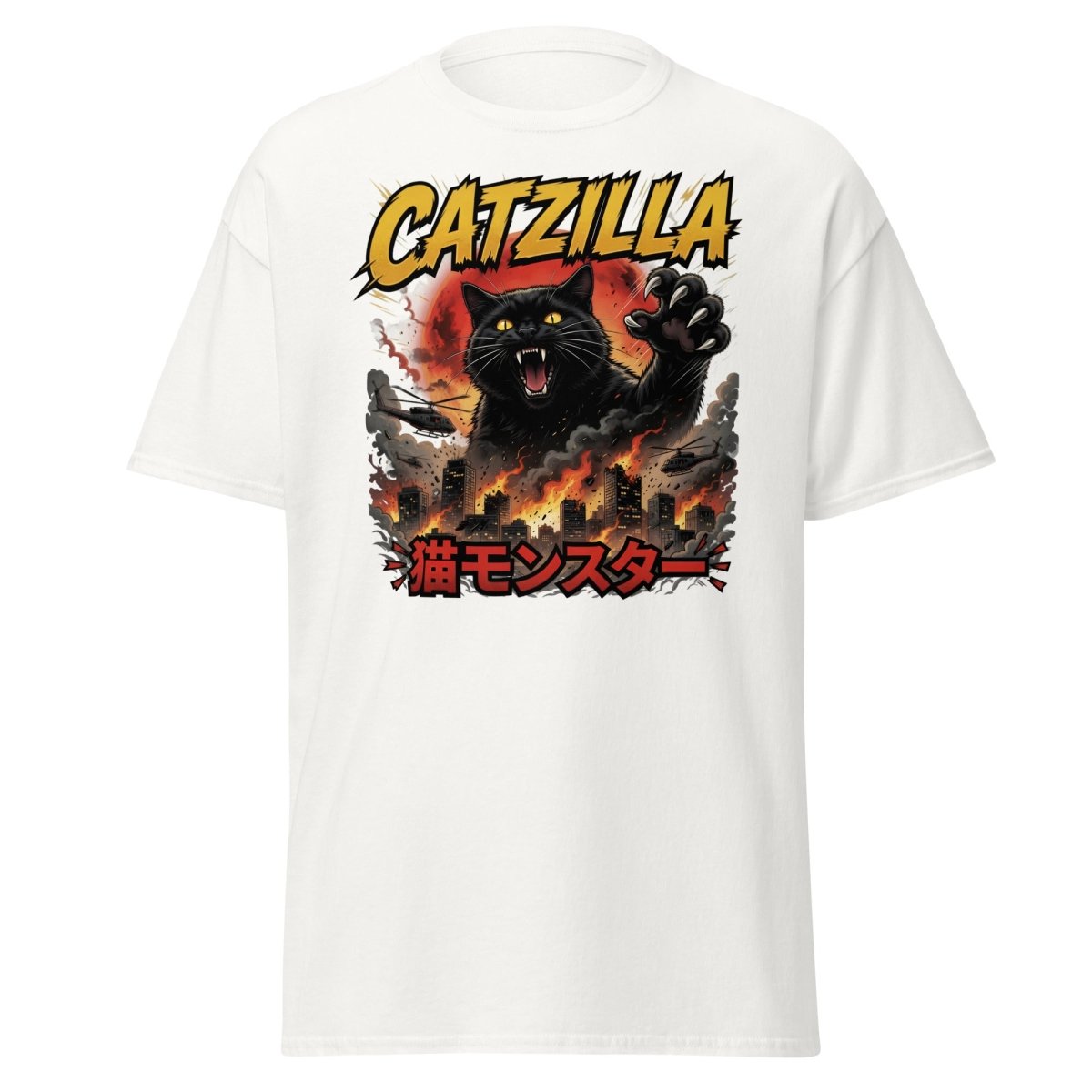 Catzilla Funny Cat Monster T-Shirt | Kaiju Cat Tee - White - TeeRipple