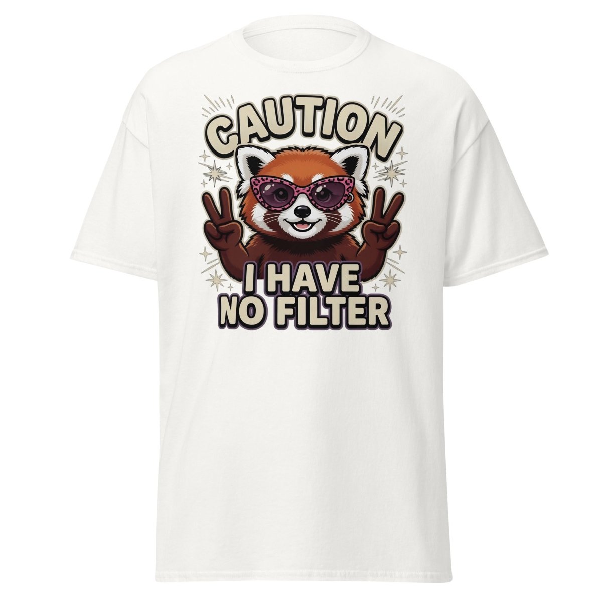 Caution I Have No Filter Red Panda T-Shirt Funny Sunglasses Tee - White - TeeRipple