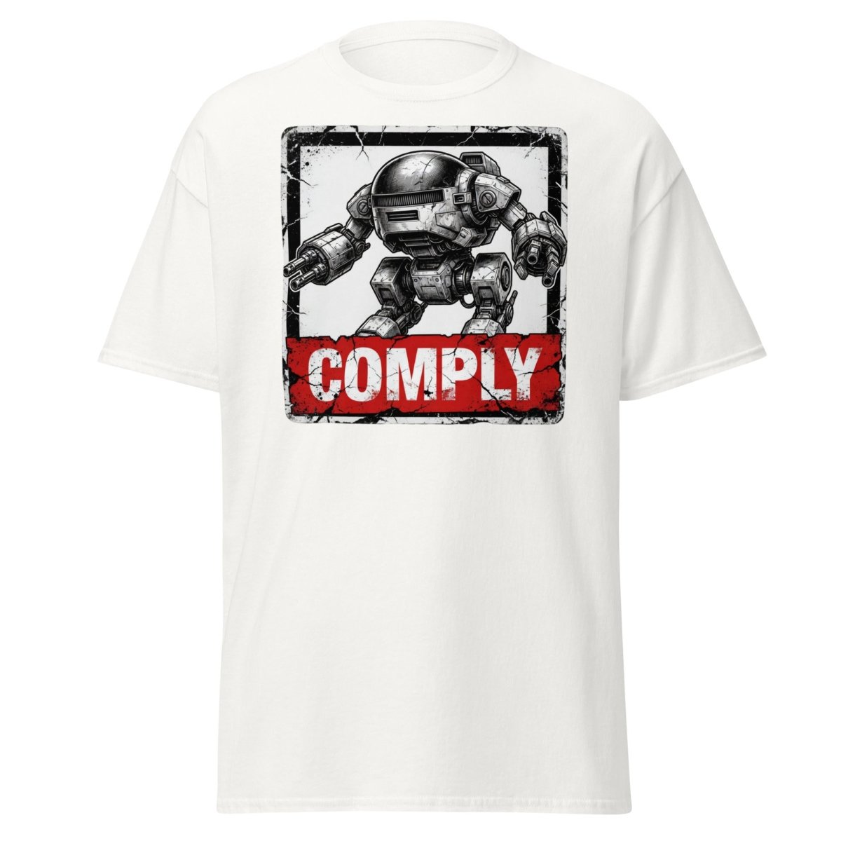 Comply Robot T-Shirt – Funny Sci-Fi Graphic Tee - White - TeeRipple