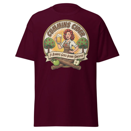 Cummins Cider Pinup Girl T-Shirt – Funny Adult Humor Tee - Maroon - TeeRipple