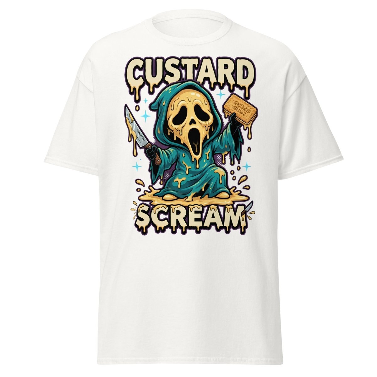 Custard Scream Funny Horror T-Shirt - White - TeeRipple