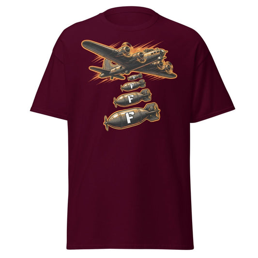 Dropping F-Bombs Bomber T-Shirt – Funny Aviation Graphic Tee - Maroon - TeeRipple