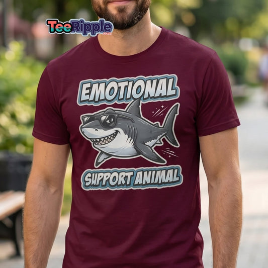 Emotional Support Animal Shark T-Shirt - Funny Cool Tee - Maroon - TeeRipple