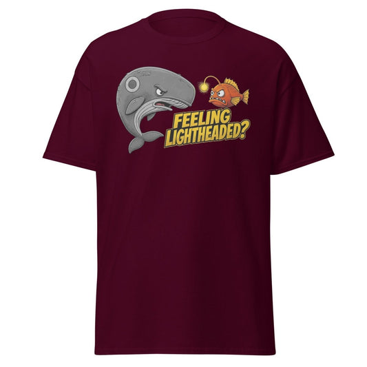 Feeling Lightheaded? Grumpy Whale & Anglerfish T-Shirt - Maroon - TeeRipple