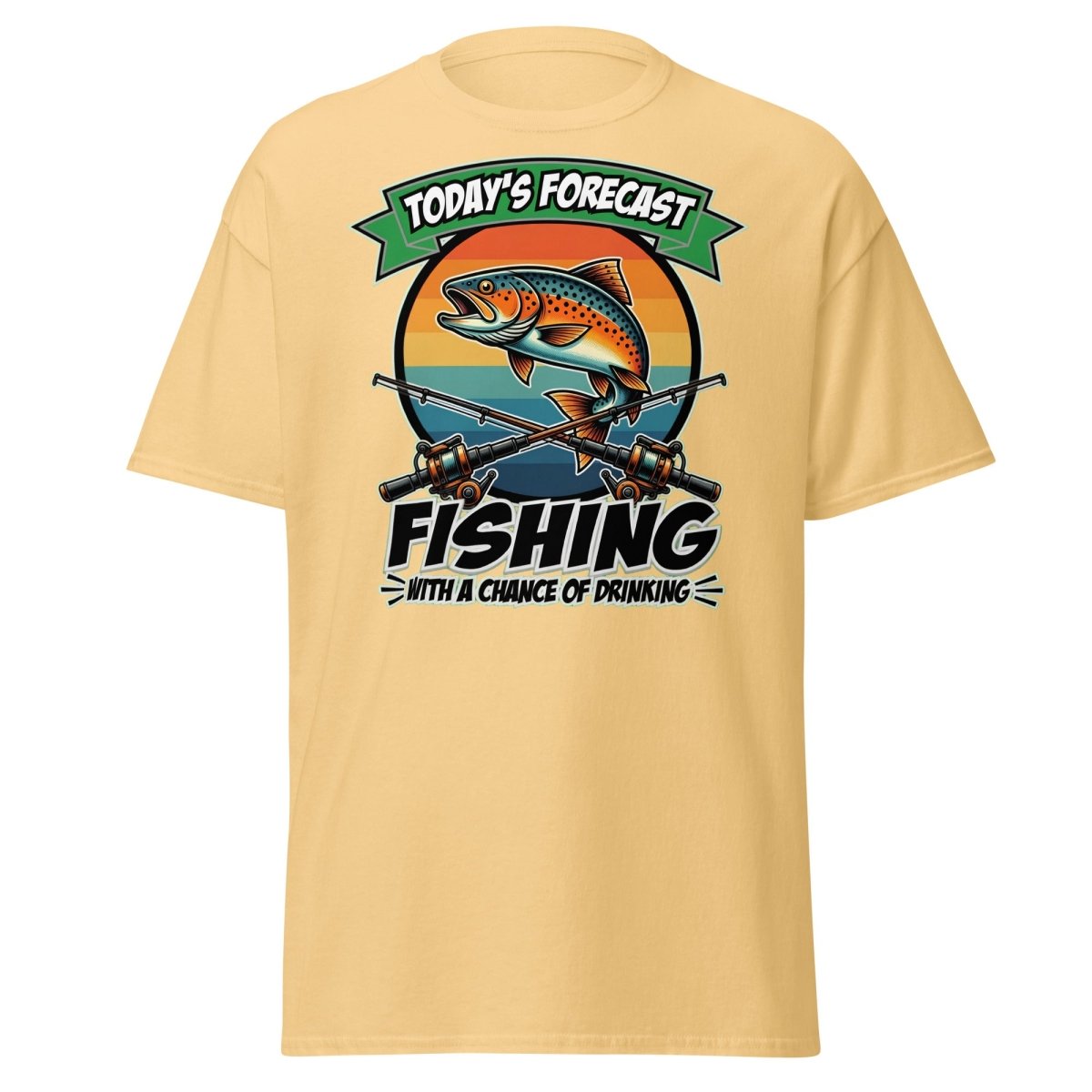 Fishing With A Chance Of Drinking T-Shirt - Funny Fisherman Tee - Yellow Haze - TeeRipple