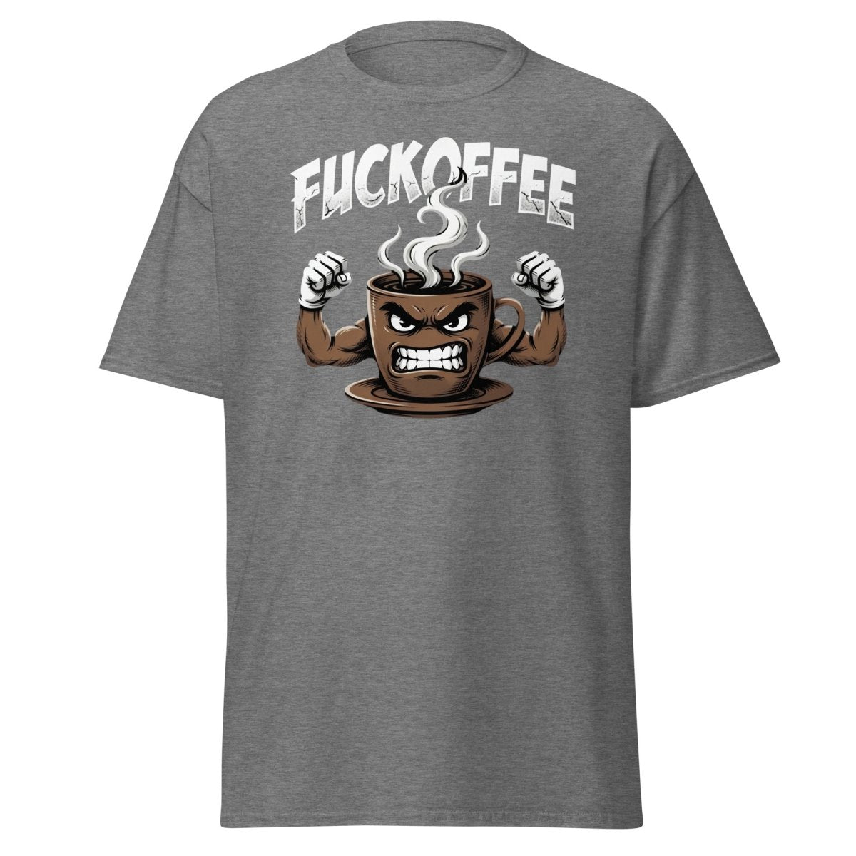 Fuckoffee Angry Coffee Mug T-Shirt – Funny Coffee Humor Tee - Graphite Heather - TeeRipple