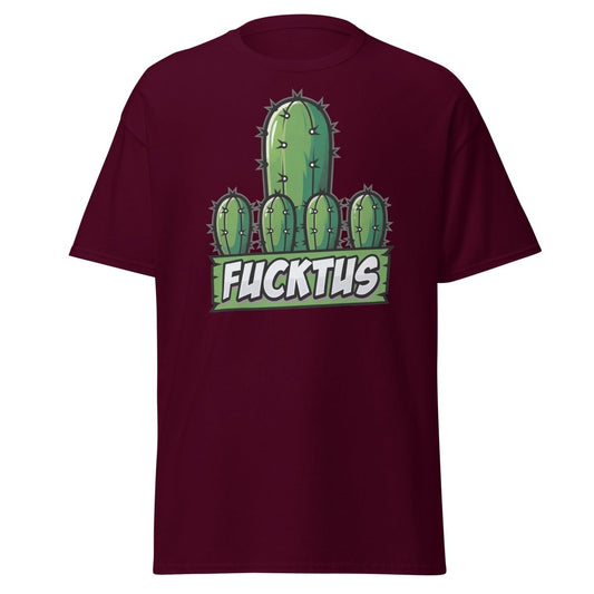 Fucktus Cactus Funny Pun T-Shirt | Adult Humor Tee - Maroon - TeeRipple