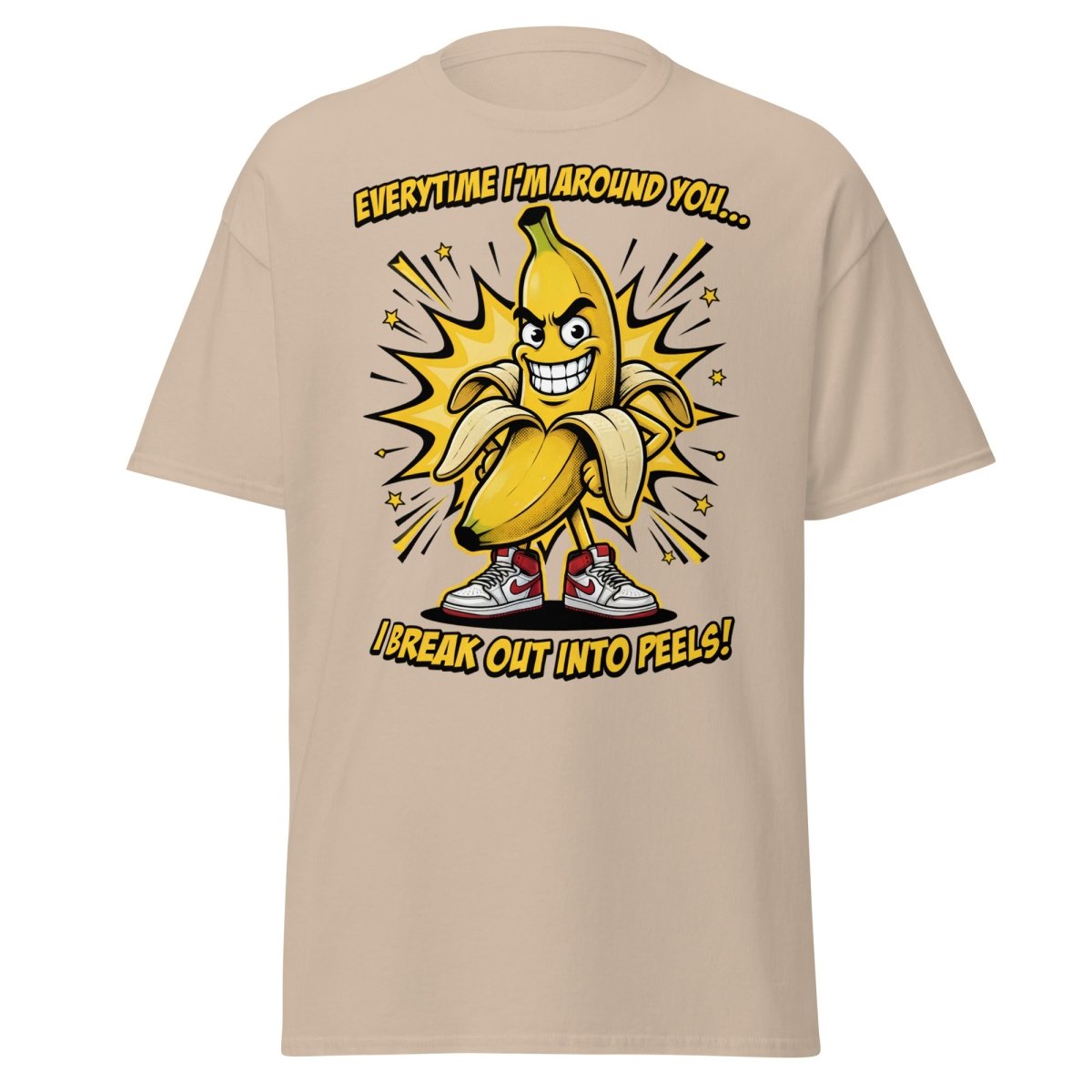 Funny Banana Peel Pun T-Shirt – Break Out Into Peels Tee - Sand - TeeRipple