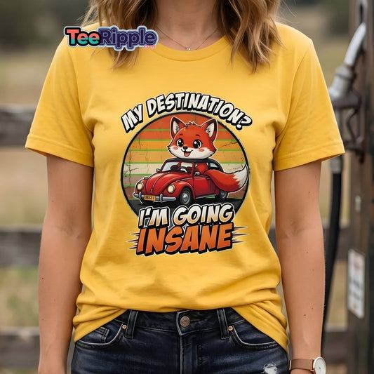 Funny Fox "I'm Going Insane" T-Shirt – Retro Road Trip Tee - Maroon - TeeRipple