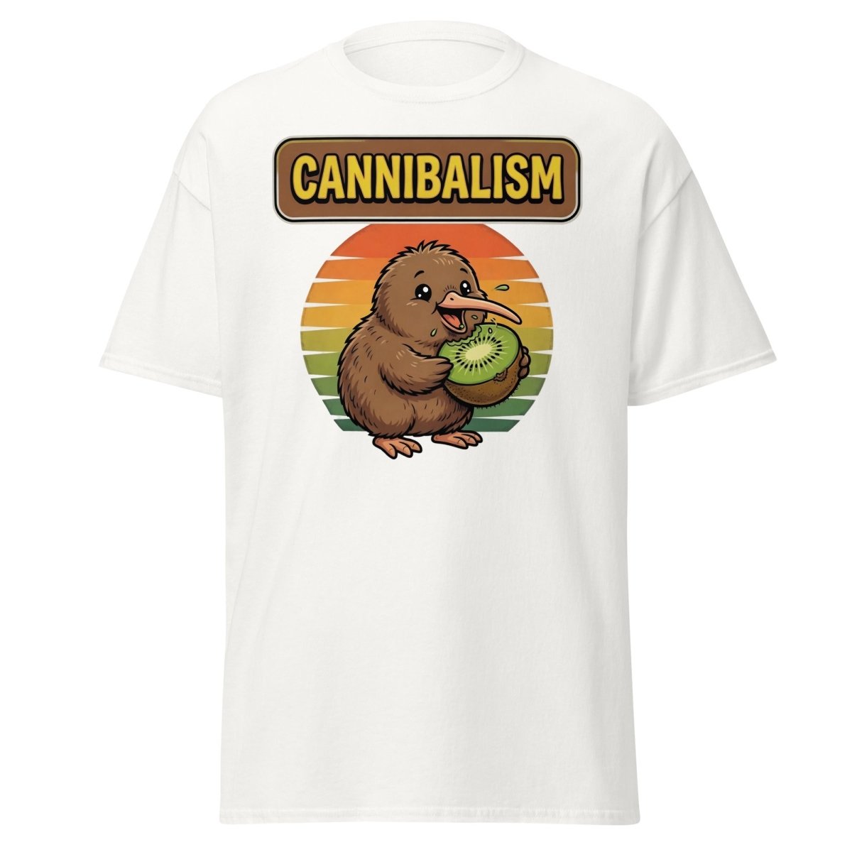 Funny Kiwi Cannibalism T-Shirt - Cartoon Bird Eating Kiwi - White - TeeRipple