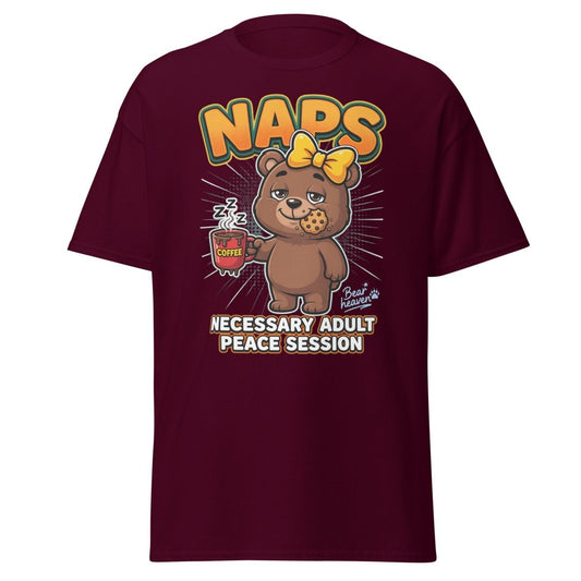 Funny Naps Bear T-Shirt - Necessary Adult Peace Session - Maroon - TeeRipple