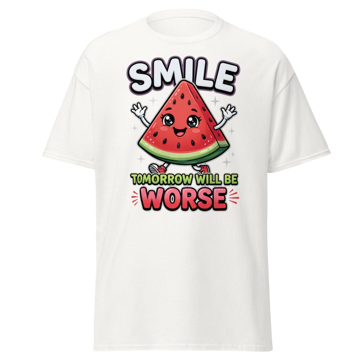 Funny Watermelon T-Shirt - Smile Tomorrow Will Be Worse - White - TeeRipple