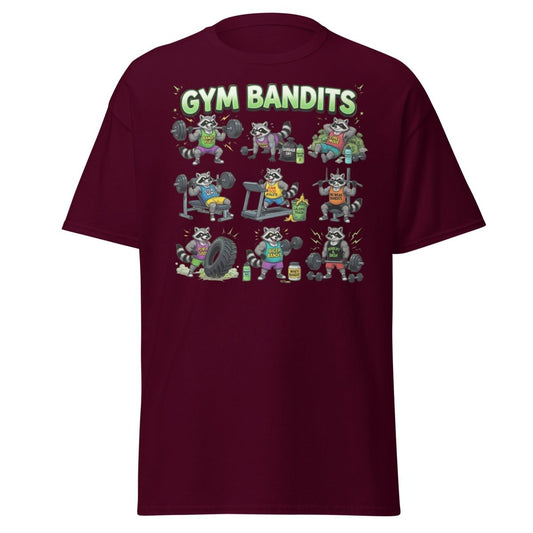 Gym Bandits Raccoon Workout T-Shirt – Funny Gym Trash Panda Tee - Maroon - TeeRipple