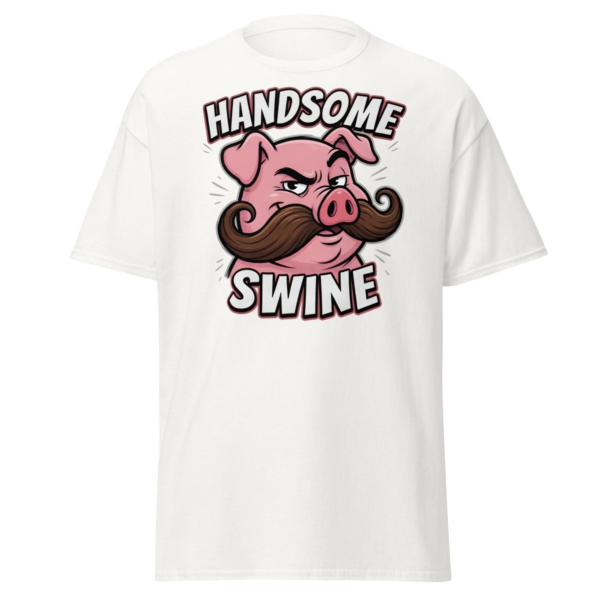 Handsome Swine Funny Pig Mustache T-Shirt - White - TeeRipple