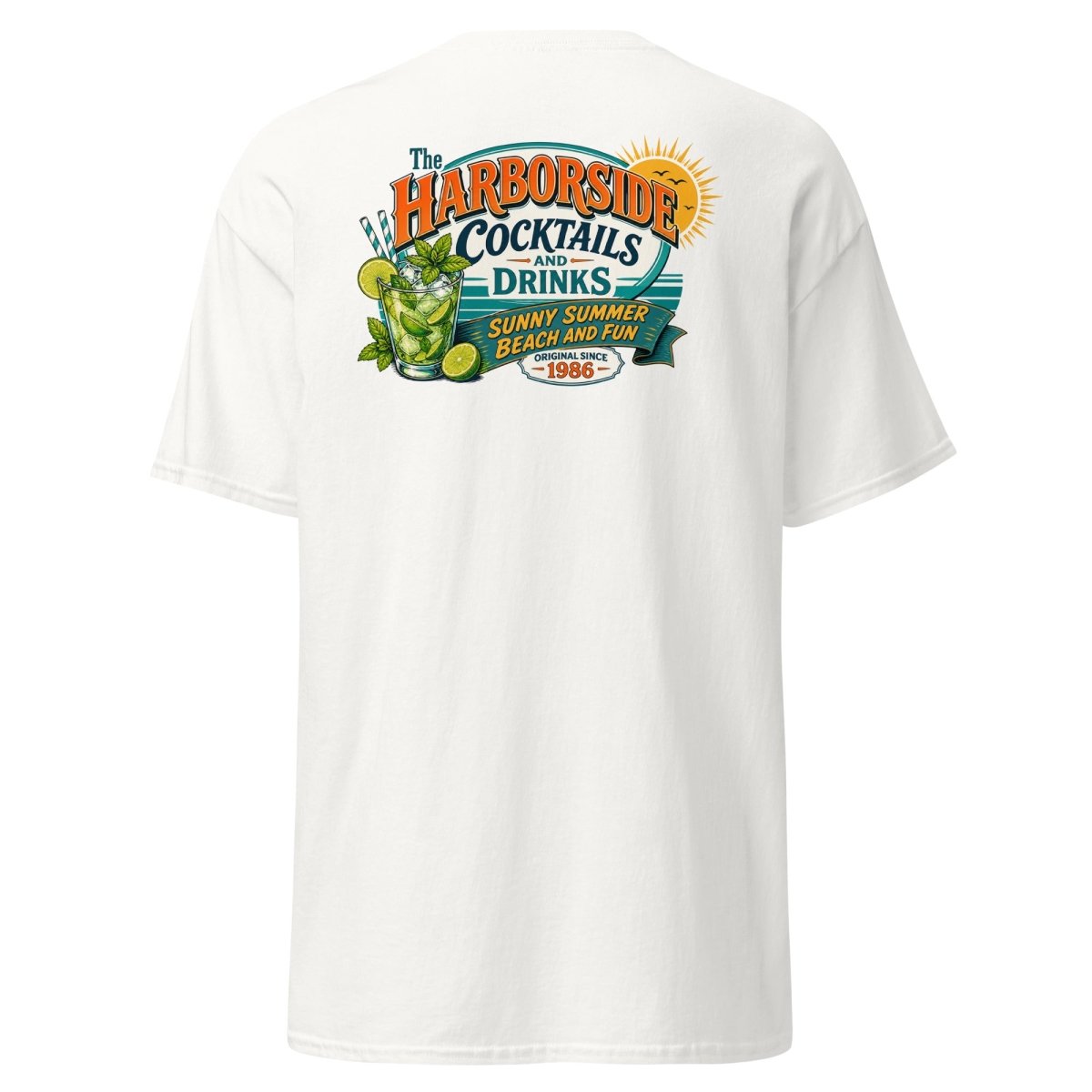Harborside Cocktails Vintage Beach T-Shirt - White - TeeRipple
