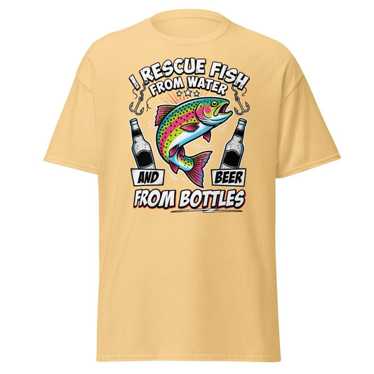 I Rescue Fish & Beer From Bottles T-Shirt | Funny Fishing Tee - Yellow Haze - TeeRipple