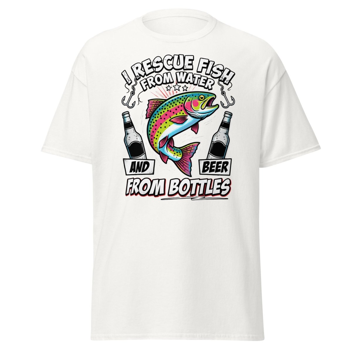 I Rescue Fish & Beer From Bottles T-Shirt | Funny Fishing Tee - White - TeeRipple