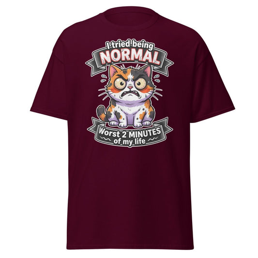 I Tried Being Normal Cat T-Shirt - Funny Introvert Tee - Maroon - TeeRipple