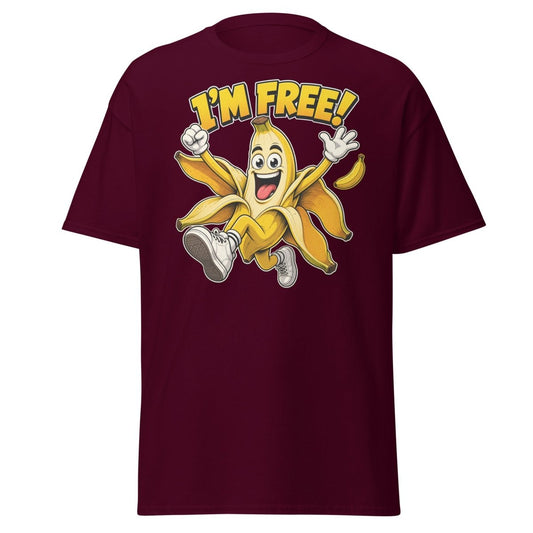 I’m Free Banana T-Shirt – Funny Comic Cartoon Graphic Tee - Maroon - TeeRipple
