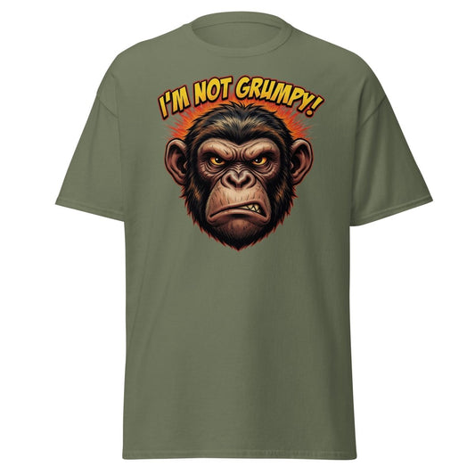 I'm Not Grumpy Monkey T-Shirt | Funny Chimp Tee - Military Green - TeeRipple