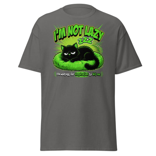 I'm Not Lazy Cat T-Shirt - Funny Lazy Inspiration Tee - Charcoal - TeeRipple