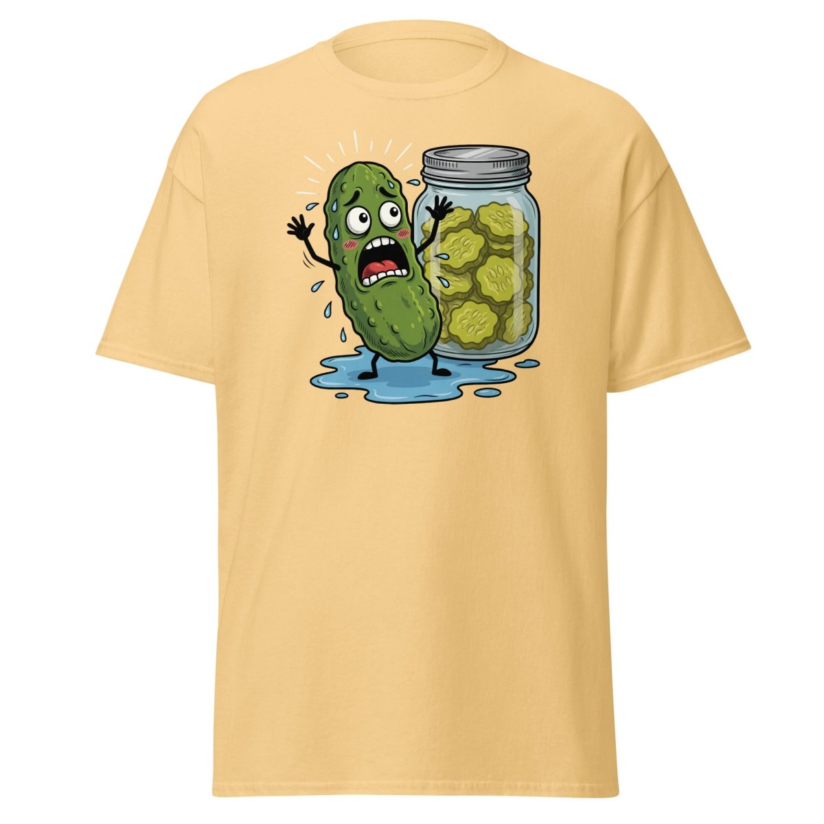 In a Pickle Funny T-Shirt – Panicked Pickle Cartoon Tee - Yellow Haze - TeeRipple
