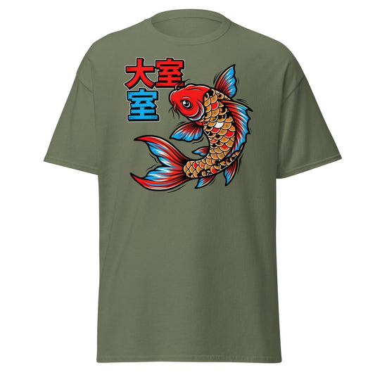 Japanese Koi Fish T-Shirt - Lucky Tattoo Art Tee - Military Green - TeeRipple