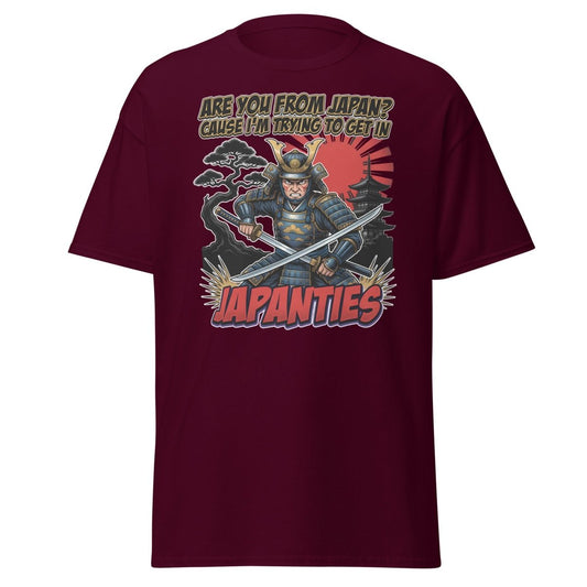 Japanties Samurai Funny T-Shirt - Adult Humor Pick Up Line - Maroon - TeeRipple