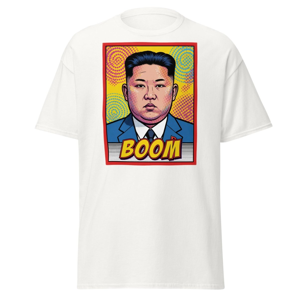 Kim Jong Un BOOM Pop Art T-Shirt | Funny Satire Tee - White - TeeRipple