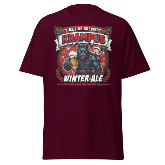 Krampus Winter Ale T-Shirt - Funny Yuletide Brewery Christmas Tee - Maroon - TeeRipple