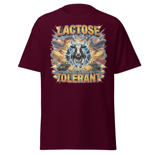Lactose Tolerant Cow T-Shirt Funny Dairy Pun - Maroon - TeeRipple