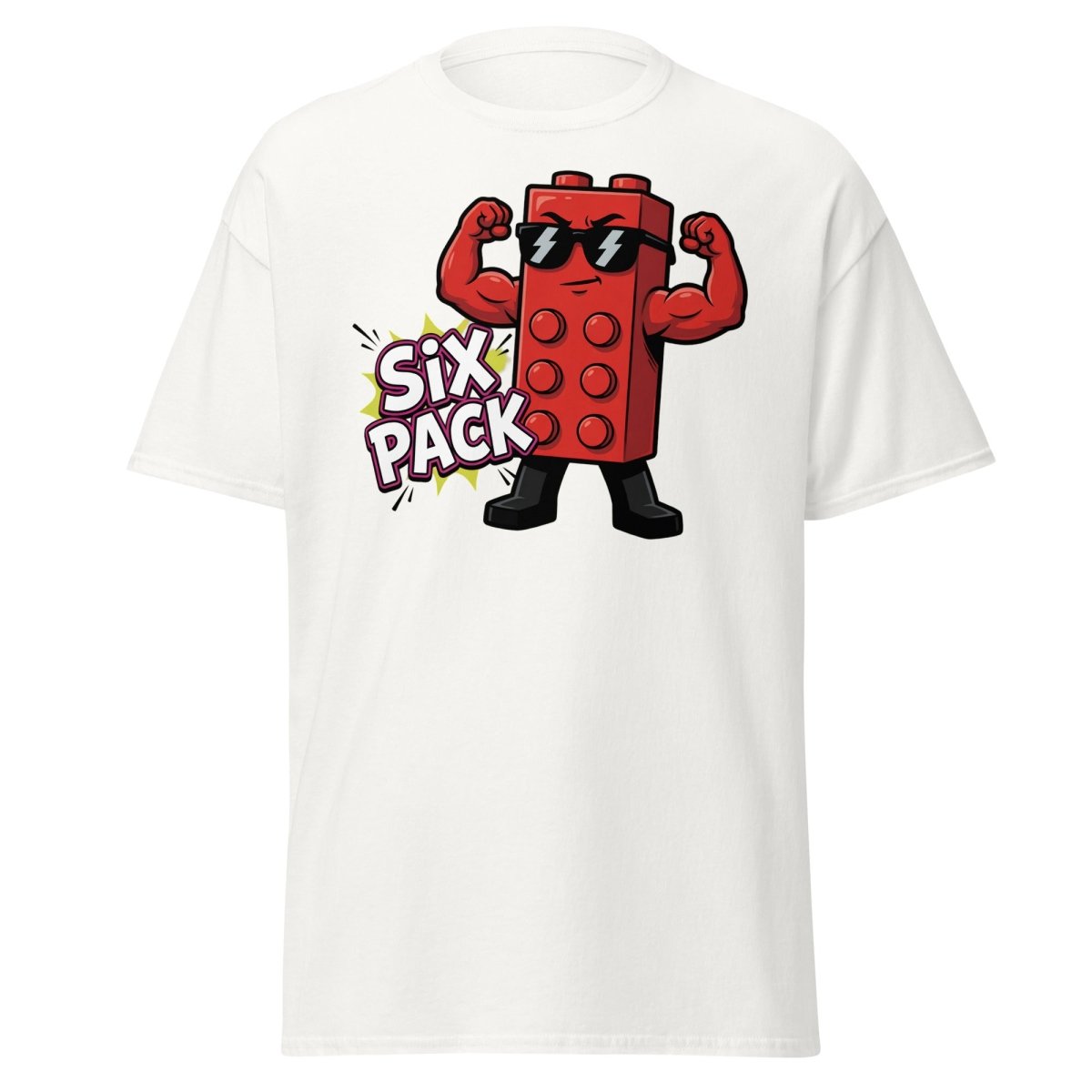 Lego Six Pack Muscular Red Brick T-Shirt – Funny Gym Tee - White - TeeRipple