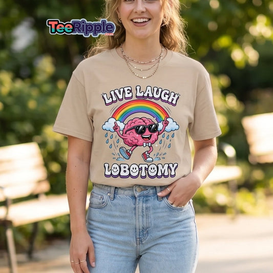 Live Laugh Lobotomy Funny Brain T-Shirt - Maroon - TeeRipple