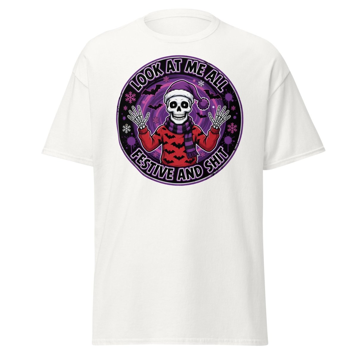 Look At Me All Festive And Shit Skeleton T-Shirt - White - TeeRipple