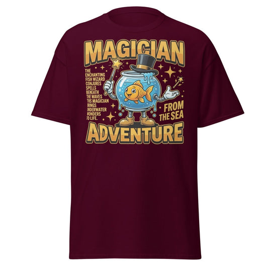 Magician Fish Adventure Tee – Funny Underwater Wizard Shirt - Maroon - TeeRipple