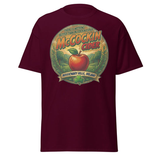 McCockin Cider Funny Pun T-Shirt – Adult Irish Humor Tee - Maroon - TeeRipple