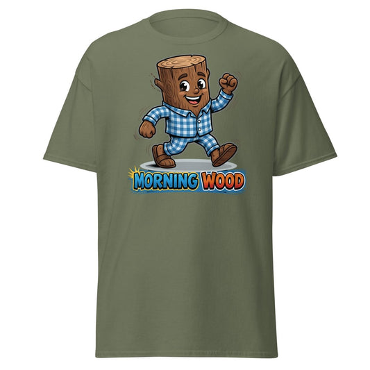 Morning Wood Funny Pajama Log T-Shirt - Military Green - TeeRipple