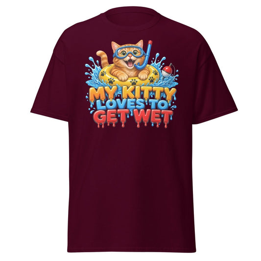 My Kitty Loves To Get Wet Tee - Maroon - TeeRipple