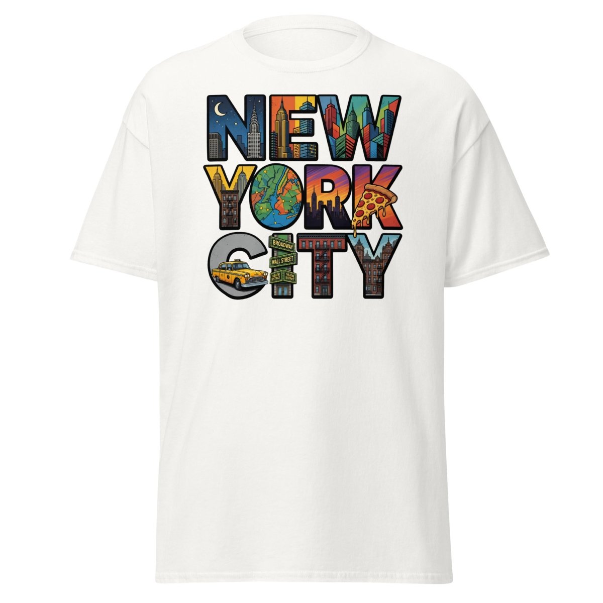 New York City Skyline Comic T-Shirt – Retro NYC Graphic Tee - White - TeeRipple