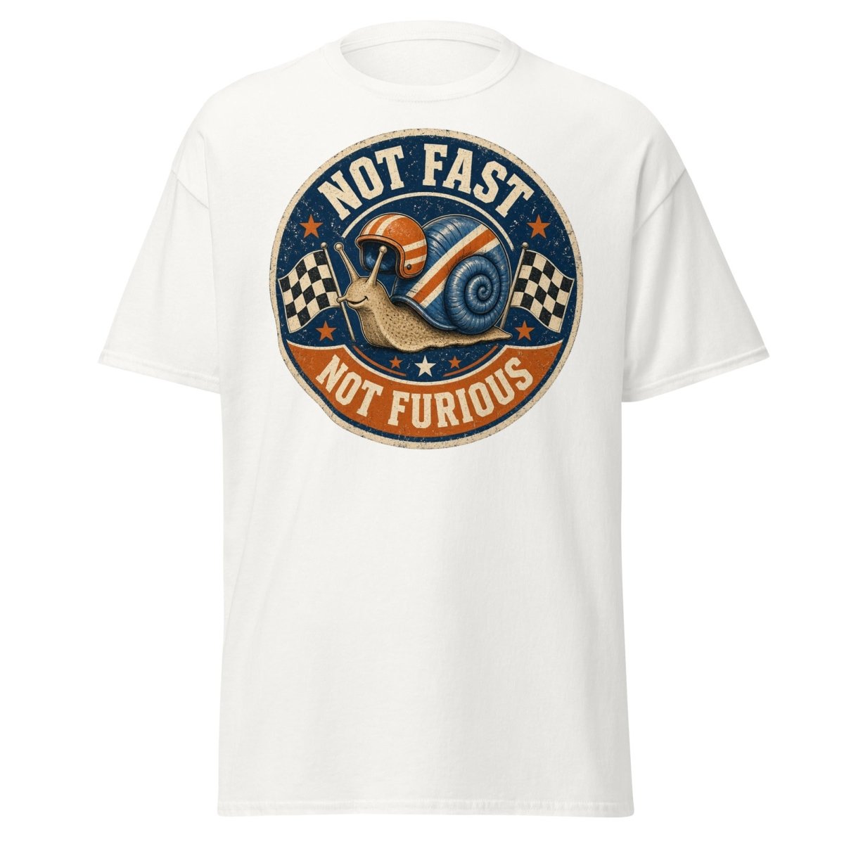 Not Fast Not Furious Snail Racing Tee - White - TeeRipple