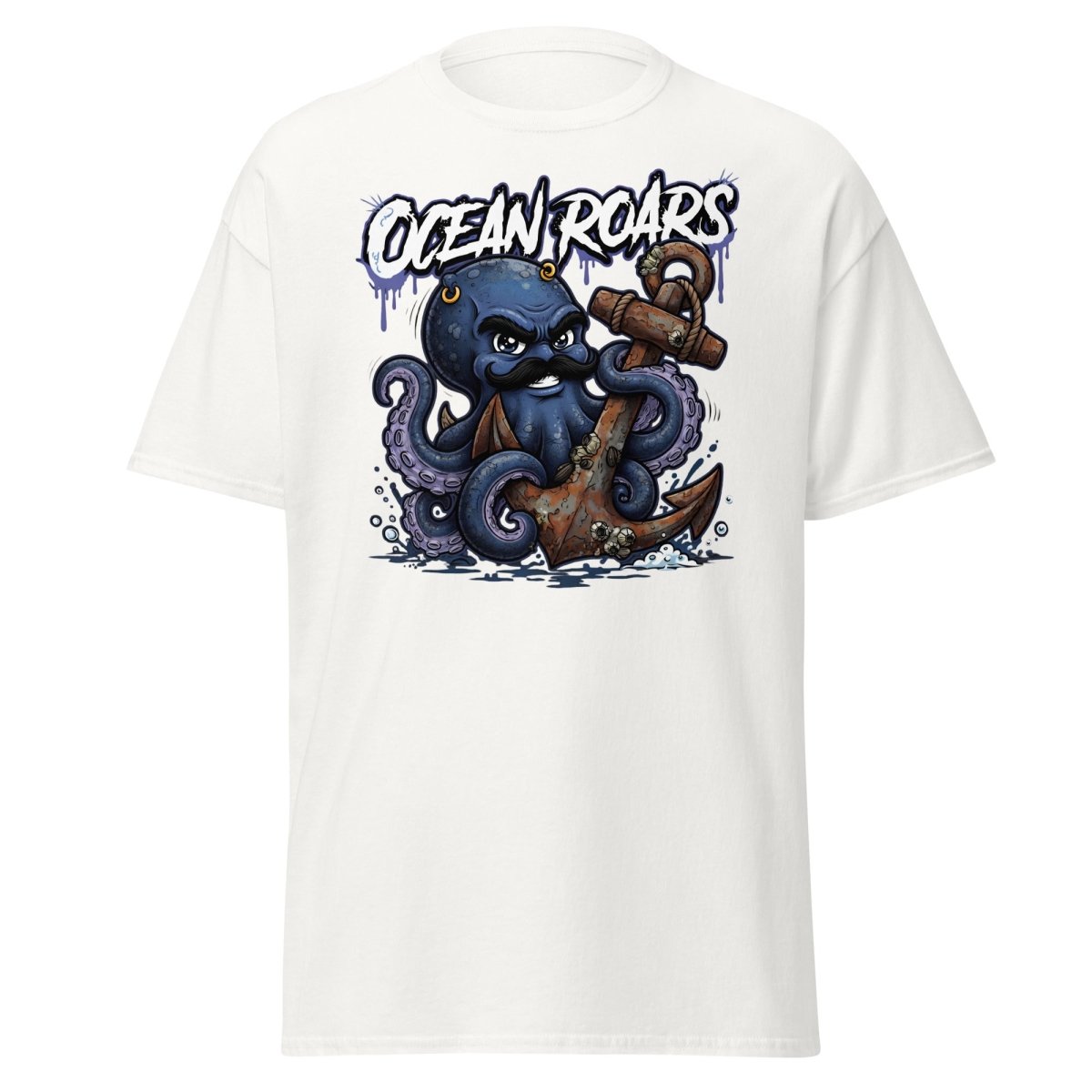 Ocean Roars Octopus Anchor T-Shirt - White - TeeRipple